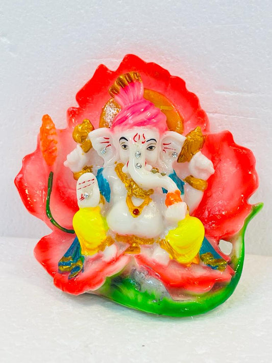 Beautiful & Colorful Fiber Small Ganesh Statue - 4" # 21