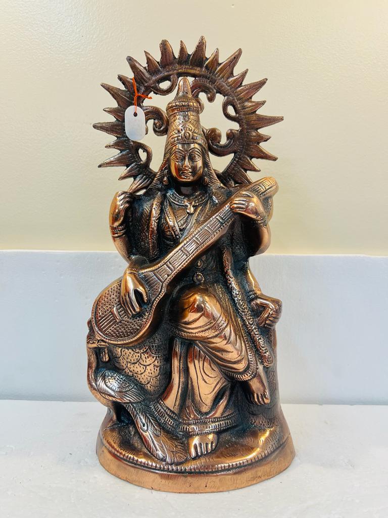 Artistic Black Metal Large Statue of Goddess Saraswati Maa 18"