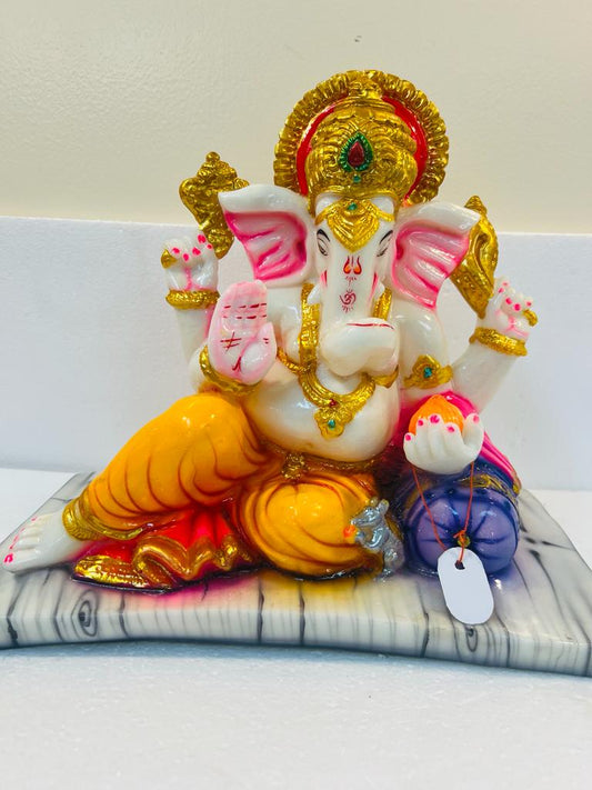 Beautiful & Colorful Fiber Ganesh Statue in Resting Style - 12" # 10