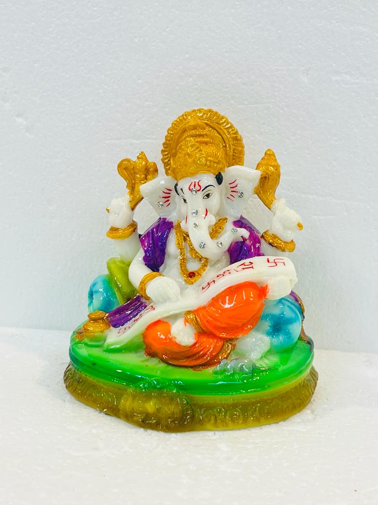 Beautiful & Colorful Fiber Small Ganesh Statue - 4.25" # 23