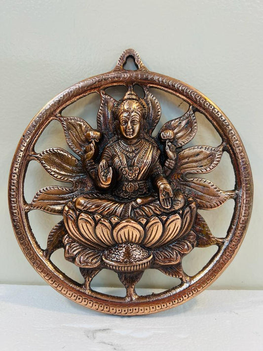 Black Metal Antique Wall Hanging Decor of Goddess Laxmi Mata - 9"