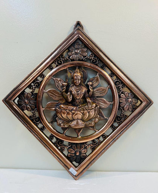 Black Metal Antique Wall Hanging Decor of Goddess Laxmi Mata - 16"