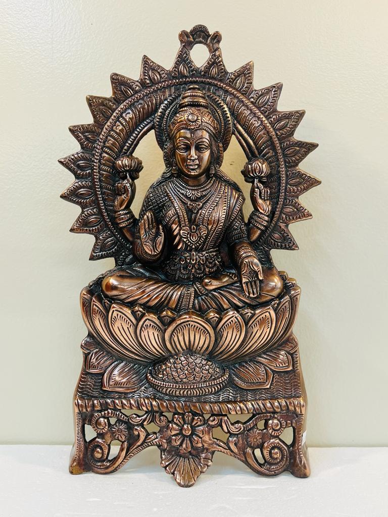 Black Metal Antique Wall Hanging Decor of Goddess Laxmi Mata - 17"