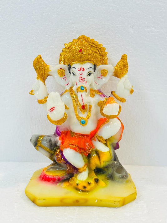 Beautiful & Colorful Fiber Small Ganesh Statue - 5" # 28