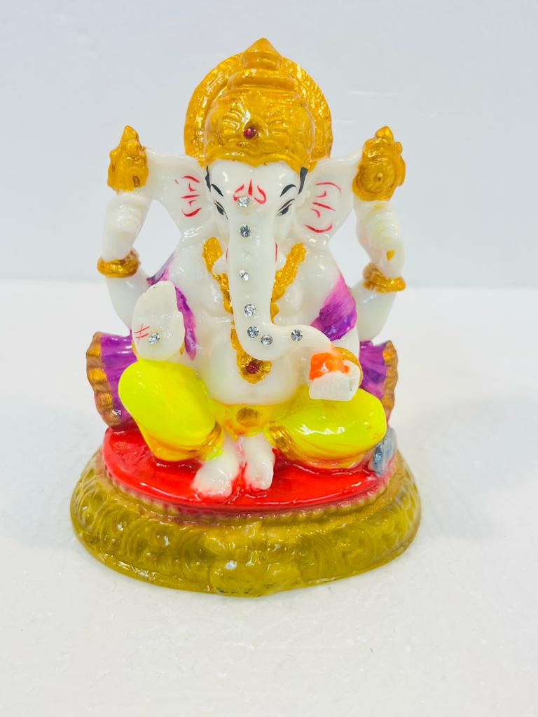 Beautiful & Colorful Fiber Small Ganesh Statue - 5" # 29