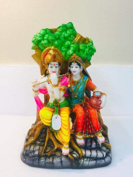 Beautiful & Colorful Fiber Statue of Radha Krishna Under The Tree - 14.5"