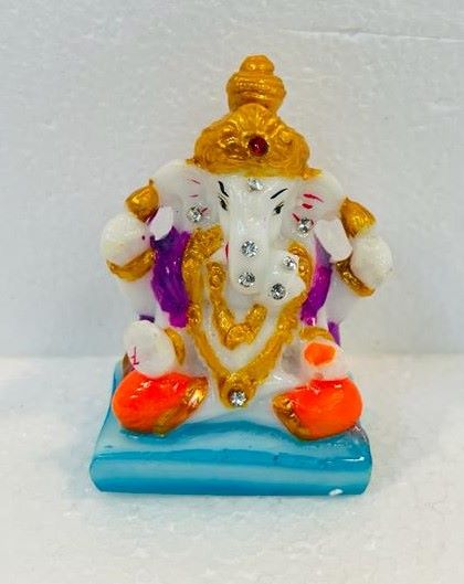 Beautiful & Colorful Fiber Very Small Ganesh Statue - 2.75" # 2