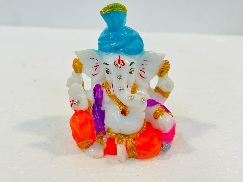 Beautiful & Colorful Fiber Very Small Ganesh Statue - 2.75" # 3