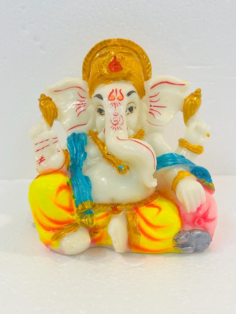 Beautiful & Colorful Fiber Small Ganesh Statue - 5" # 30