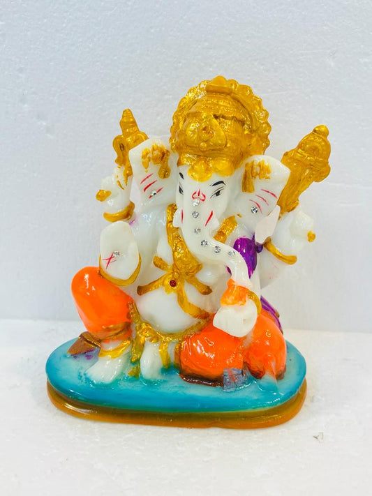 Beautiful & Colorful Fiber Small Ganesh Statue - 5" # 31