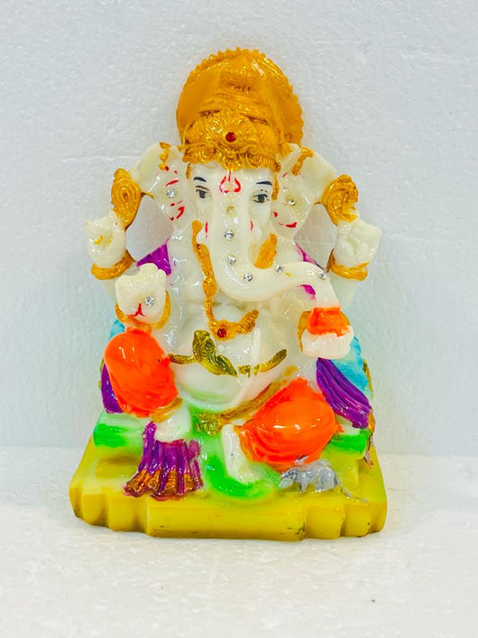 Beautiful & Colorful Fiber Small Ganesh Statue - 5.25" # 32