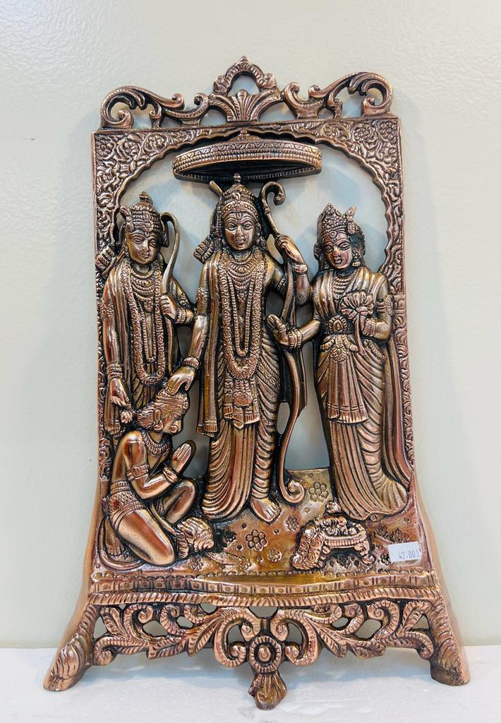 Black Metal Antique Wall Hanging Decor of Ram Darbar - 16"