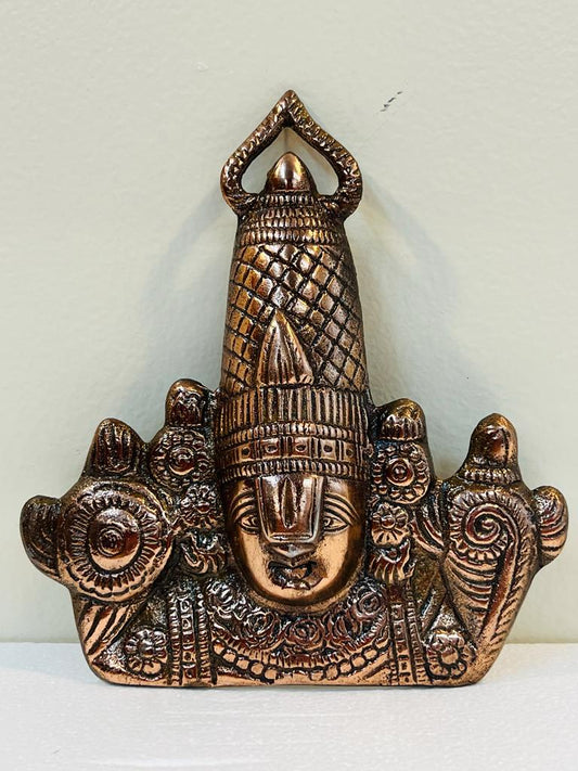 Black Metal Antique Wall Hanging Decor of Tirupati Balaji (Face) - 7"