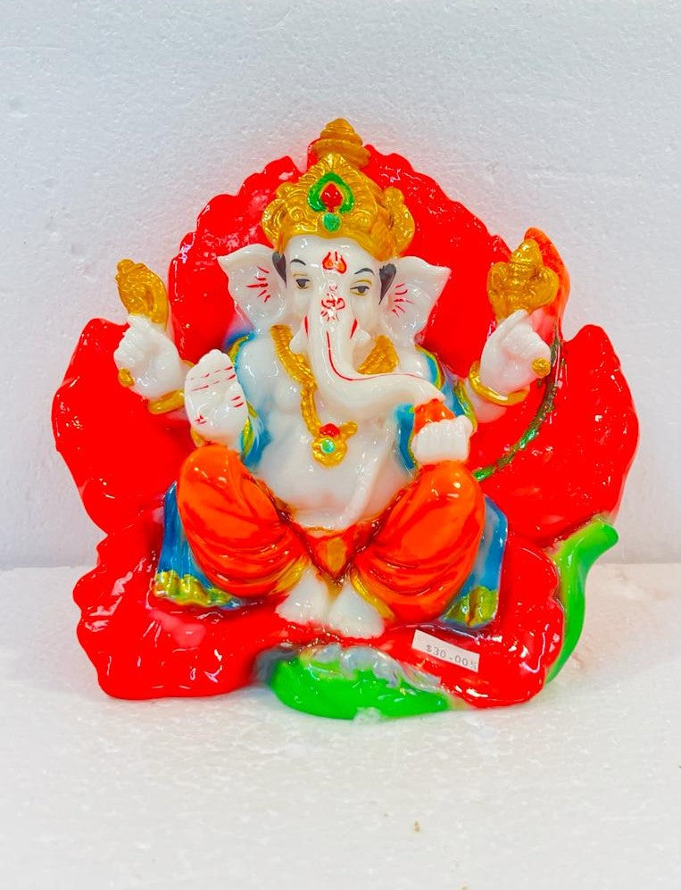 Beautiful & Colorful Fiber Small Ganesh Statue - 5.25" # 34