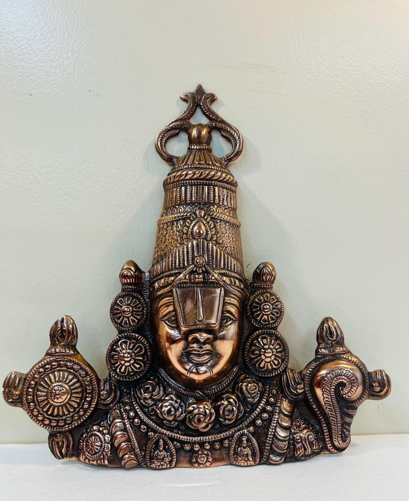 Black Metal Antique Wall Hanging Decor of Tirupati Balaji (Face) - 14"