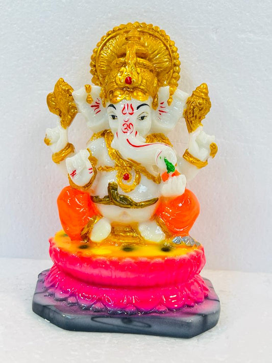 Beautiful & Colorful Fiber Small Ganesh Statue - 5.3" # 35