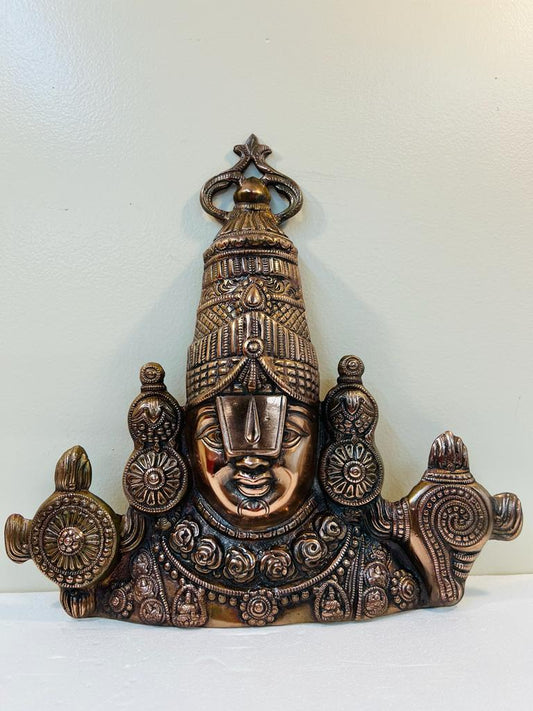 Black Metal Antique Wall Hanging Decor of Tirupati Balaji (Face) - 16.25"