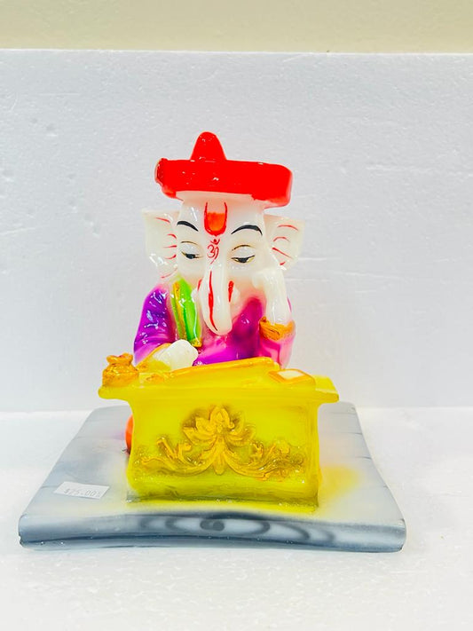 Beautiful & Colorful Fiber Small Ganesh Statue - 5.5" # 36