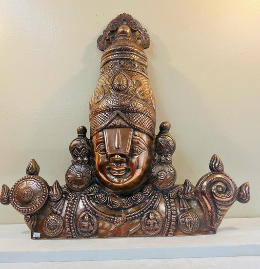 Black Metal Antique Wall Hanging Decor of Tirupati Balaji (Face) - 23.25"