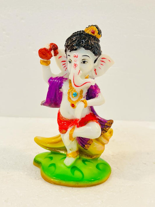 Beautiful & Colorful Fiber Small Ganesh Statue - 5.75" # 37