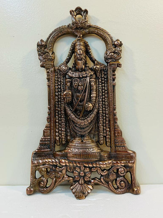 Black Metal Antique Wall Hanging Decor of Tirupati Balaji (Venkateshwara) - 16.25"