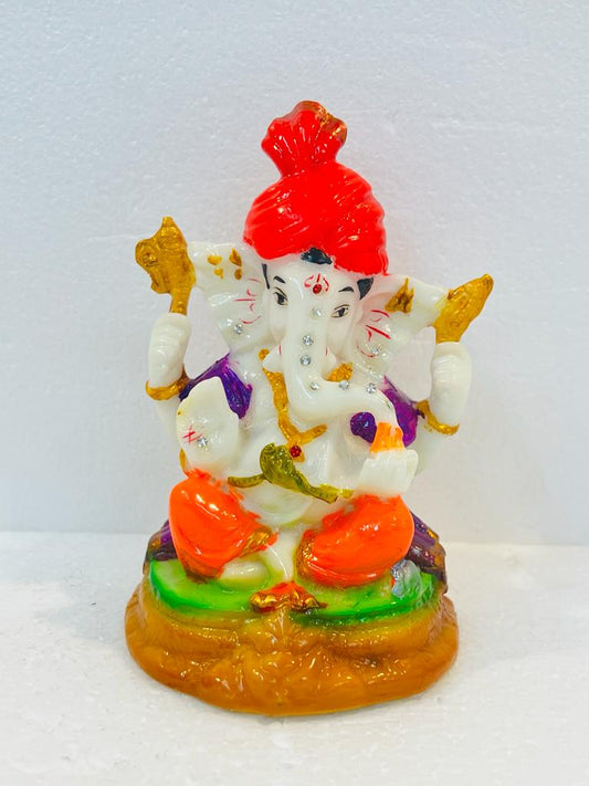 Beautiful & Colorful Fiber Small Ganesh Statue - 5.75" # 38