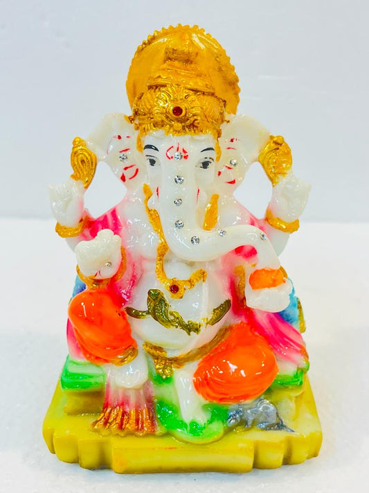 Beautiful & Colorful Fiber Medium Ganesh Statue - 6" # 40