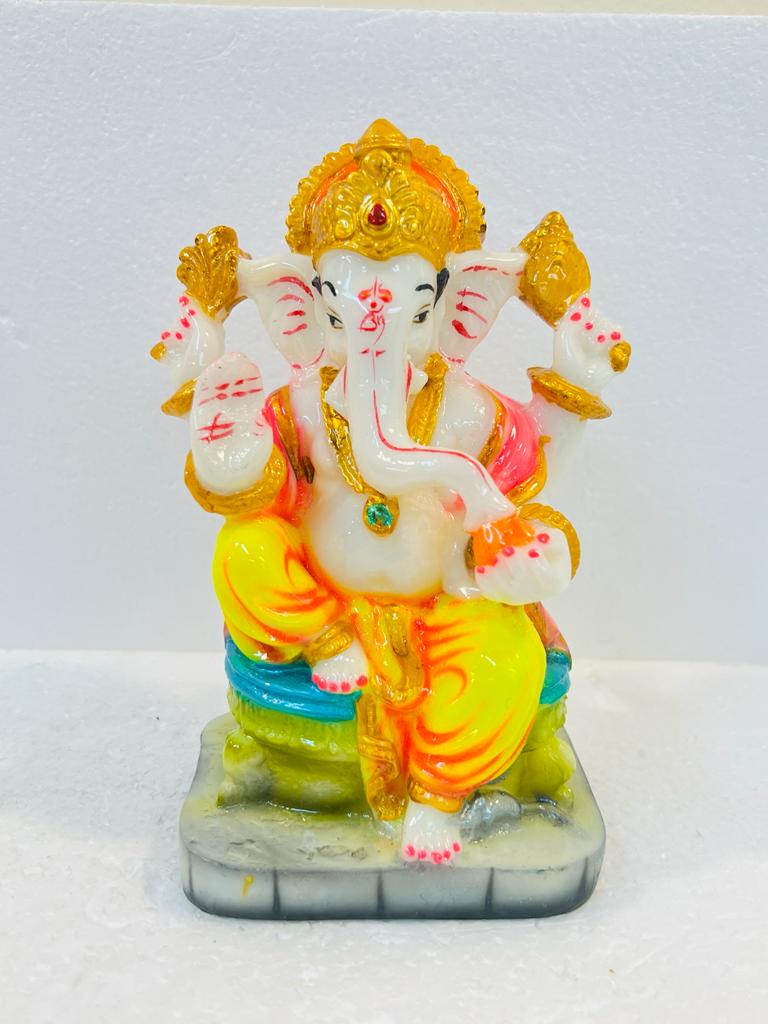 Beautiful & Colorful Fiber Medium Ganesh Statue - 6" # 42