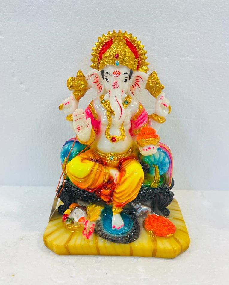 Beautiful & Colorful Fiber Medium Ganesh Statue - 6" # 43