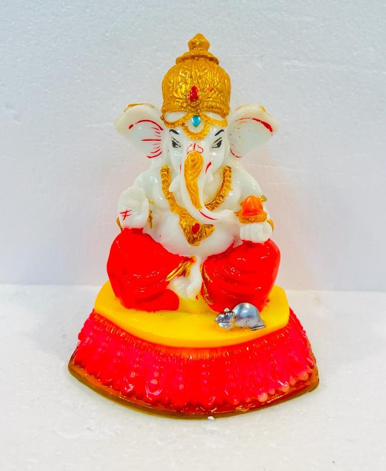 Beautiful & Colorful Fiber Medium Ganesh Statue - 6" # 44