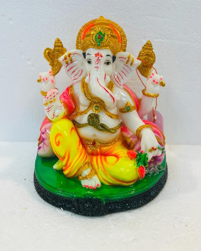 Beautiful & Colorful Fiber Medium Ganesh Statue - 6" # 46