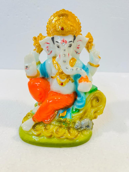 Beautiful & Colorful Fiber Medium Ganesh Statue - 6.25" # 47