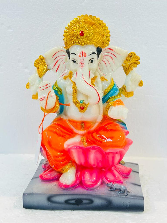 Beautiful & Colorful Fiber Medium Ganesh Statue - 6.5" # 48