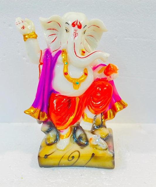 Beautiful & Colorful Fiber Medium Ganesh Statue - 6.75" # 49