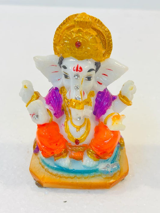 Beautiful & Colorful Fiber Very Small Ganesh Statue - 3" # 4