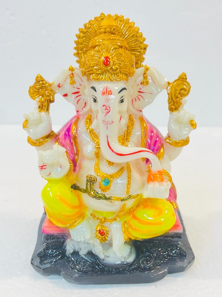 Beautiful & Colorful Fiber Medium Ganesh Statue - 7" # 50