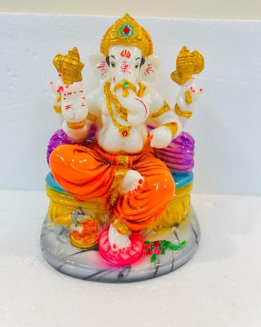 Beautiful & Colorful Fiber Medium Ganesh Statue - 7" # 52