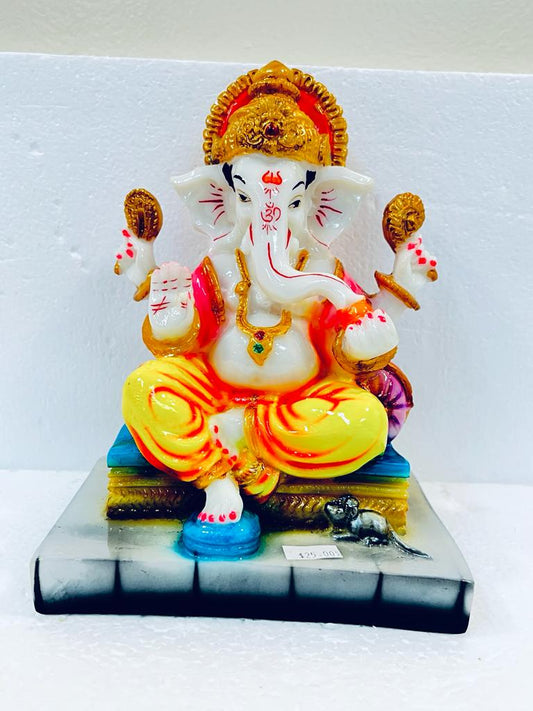 Beautiful & Colorful Fiber Medium Ganesh Statue - 7.25" # 54