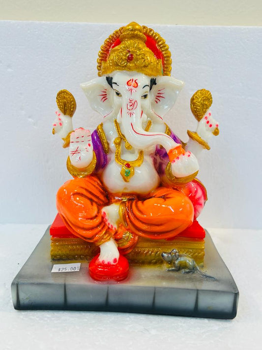 Beautiful & Colorful Fiber Medium Ganesh Statue - 7.25" # 55