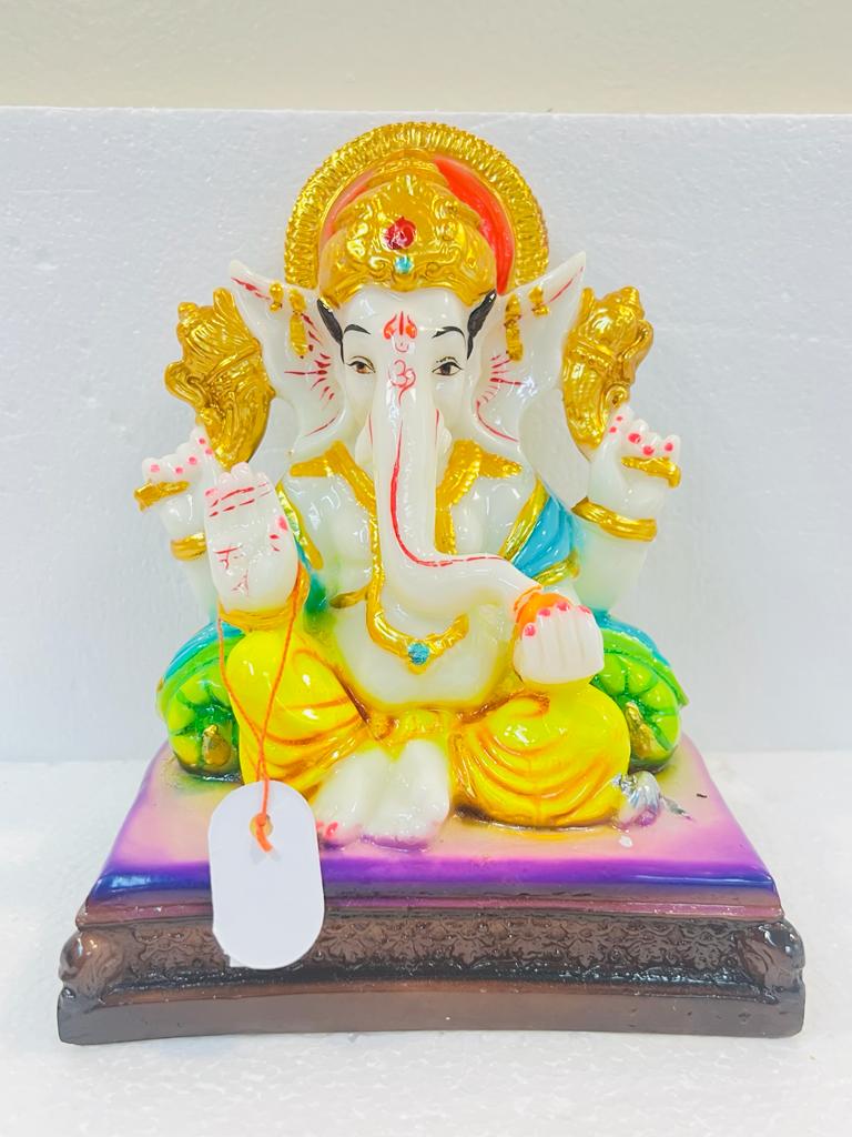 Beautiful & Colorful Fiber Medium Ganesh Statue - 7.25" # 56