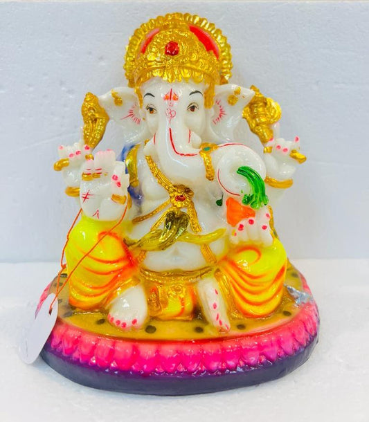 Beautiful & Colorful Fiber Medium Ganesh Statue - 7.25" # 57