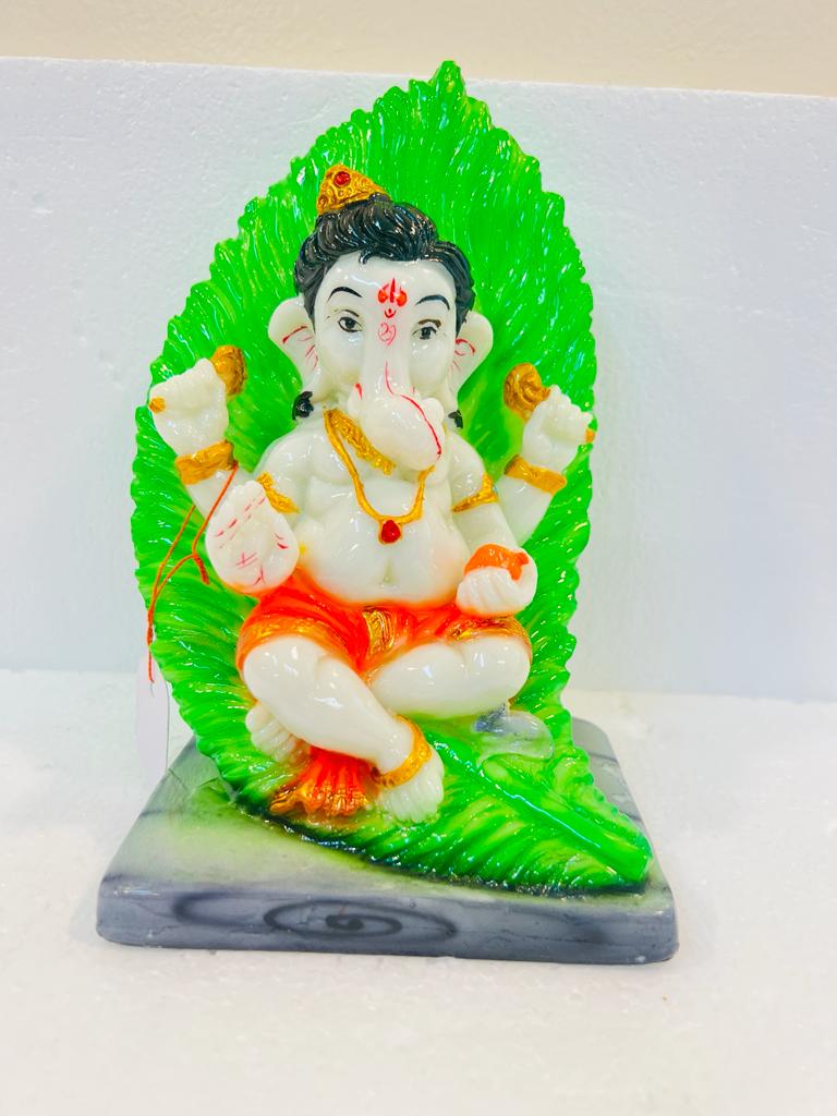 Beautiful & Colorful Fiber Medium Ganesh Statue - 7.5" # 58