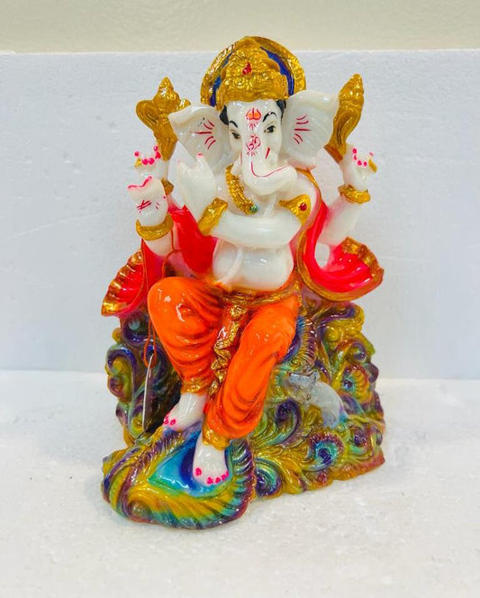 Beautiful & Colorful Fiber Medium Ganesh Statue - 7.5" # 59