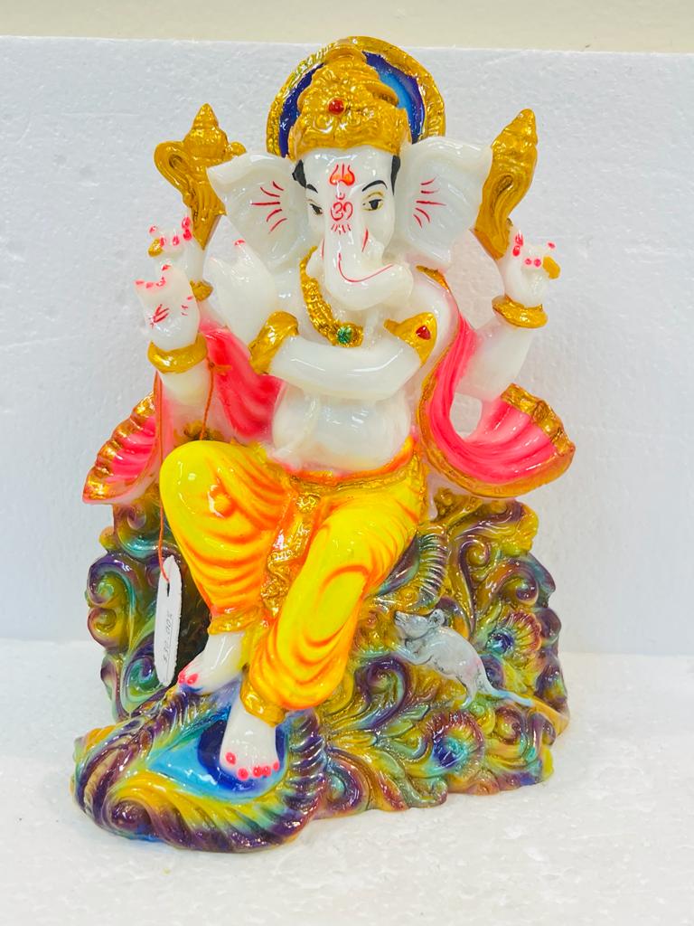 Beautiful & Colorful Fiber Medium Ganesh Statue - 7.5" # 60