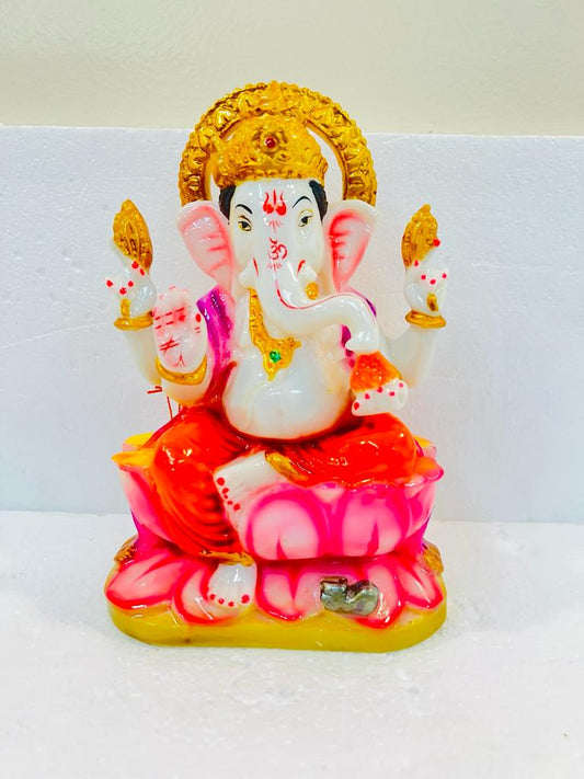 Beautiful & Colorful Fiber Medium Ganesh Statue - 8" # 62