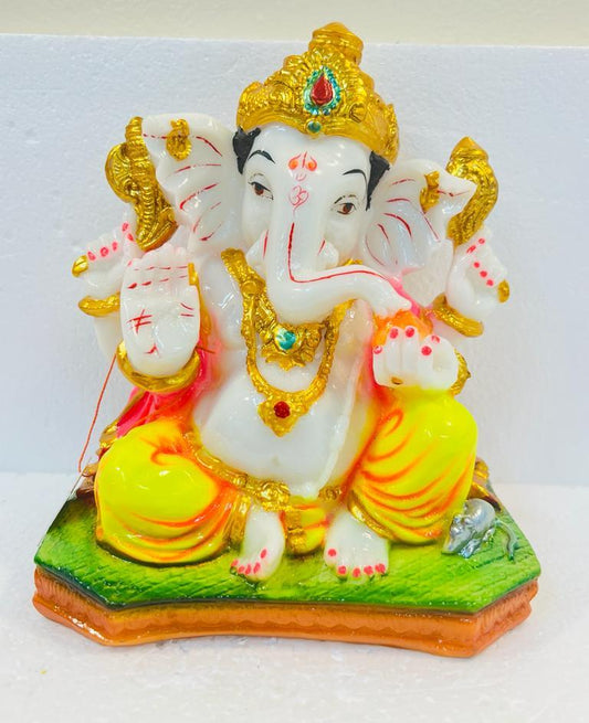 Beautiful & Colorful Fiber Medium Ganesh Statue - 8" # 63