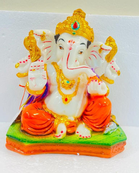 Beautiful & Colorful Fiber Medium Ganesh Statue - 8" # 64