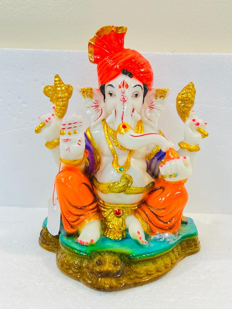 Beautiful & Colorful Fiber Medium Ganesh Statue - 8.5" # 65