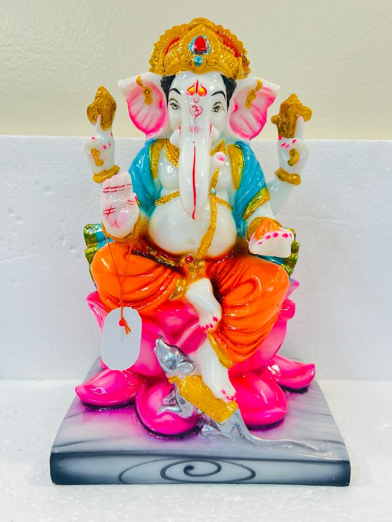 Beautiful & Colorful Fiber Medium Ganesh Statue - 10.25" # 66