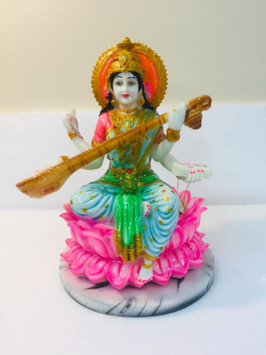 Beautiful & Colorful Statue of Hindu Goddess Maa Saraswati on Kamal - 18.5"